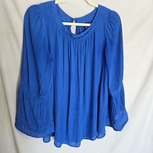 Ann Taylor Vibrant Blue Blouse with Flowy Sleeves Boho Women's Med Bell Sleeve